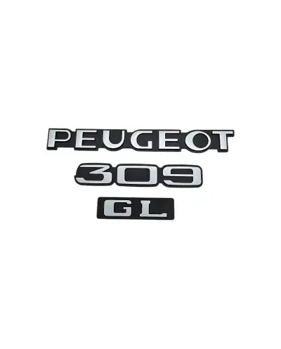 Peugeot 309 GL kofferbak logo's, set van 3 zwarte en grijze badges