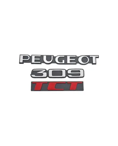 Peugeot 309 TCT kofferbak logo's, set van 3 monogrammen zwart grijs rood