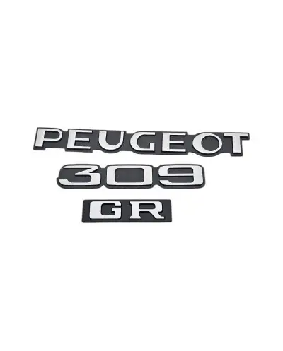 Peugeot 309 GR kofferbak logo's, Set van 3 zwarte en grijze badges