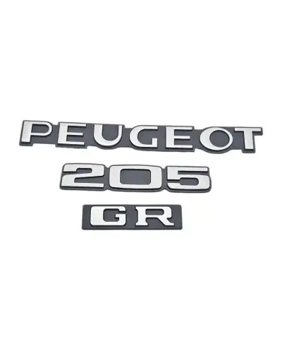 Set di 3 loghi bagagliaio Peugeot 205 GR, nero e grigio argento