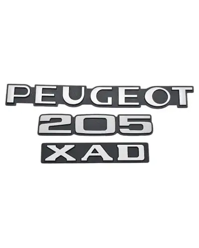 Set di 3 loghi bagagliaio Peugeot 205 XAD, nero e grigio argento