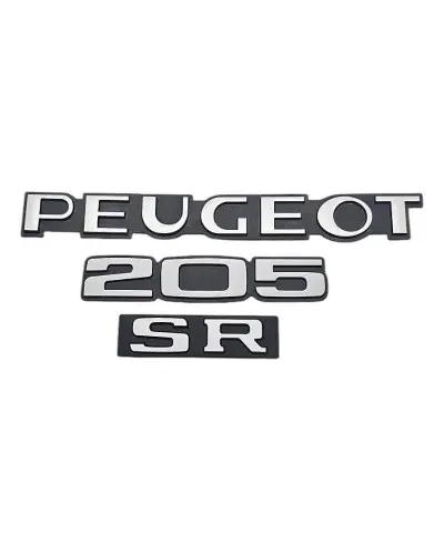 Set di 3 loghi bagagliaio Peugeot 205 SR, nero e grigio argento