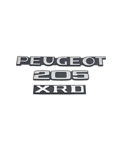 Set di 3 loghi bagagliaio Peugeot 205 XRD, nero e grigio argento