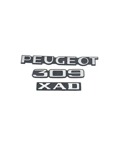 3er-Set Peugeot 309 XAD Kofferraumlogos, schwarz und silbergrau