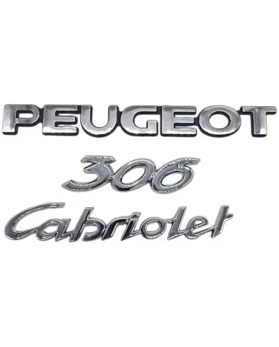 Conjunto de 3 logotipos do porta-malas Peugeot 306 CABRIOLET, preto e cromado